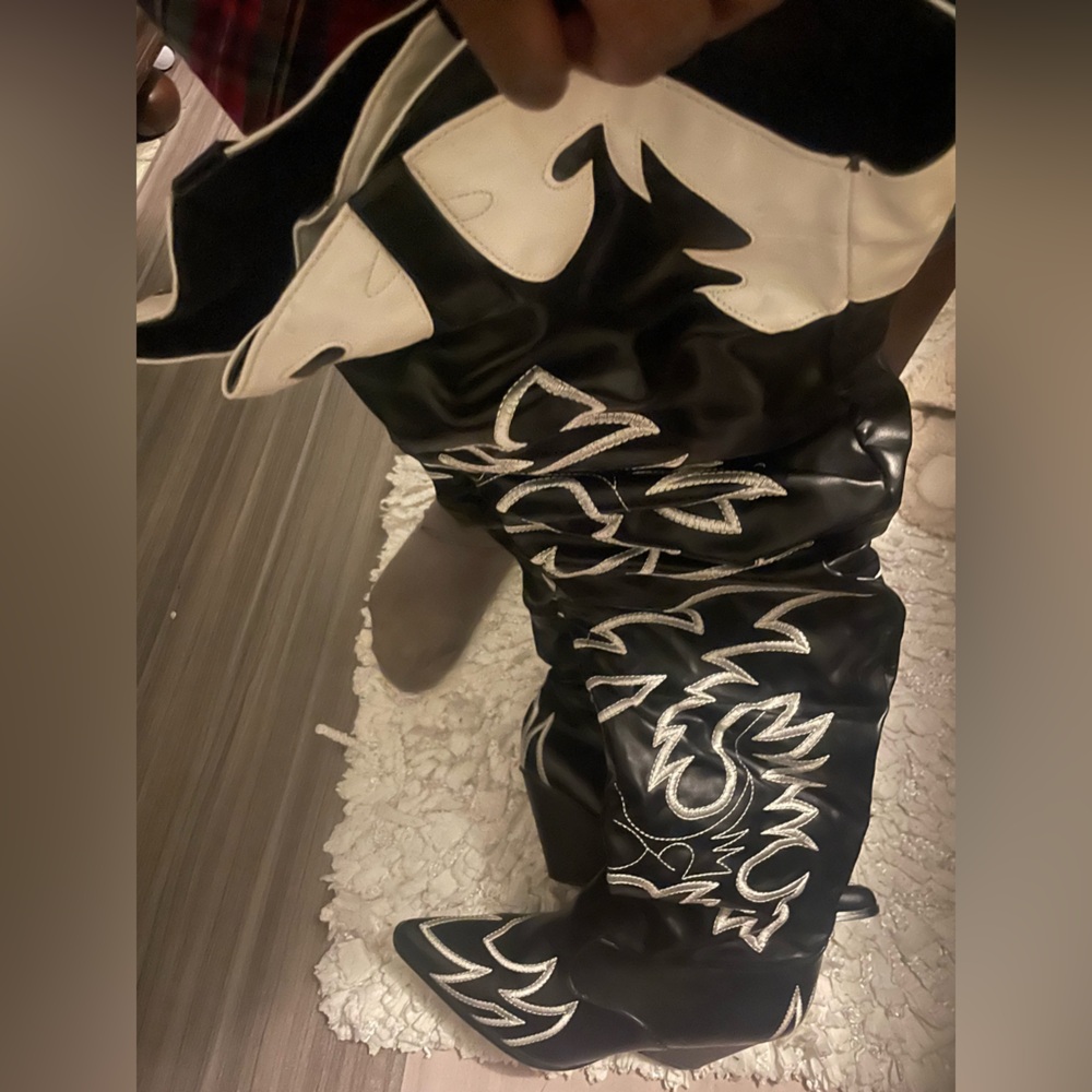Black and White Cowboy Over the knee boots